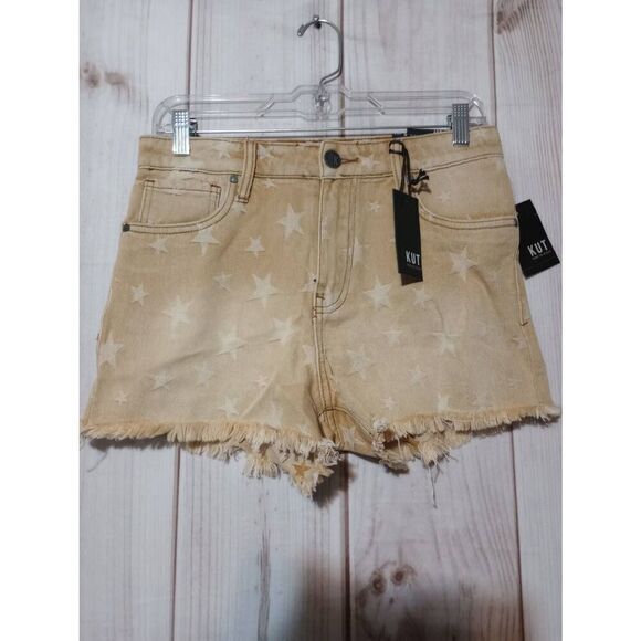 Kut from the Kloth Shorts Ladies 0 Tan White Stars Cut off‎ High Rise - Picture 1 of 7
